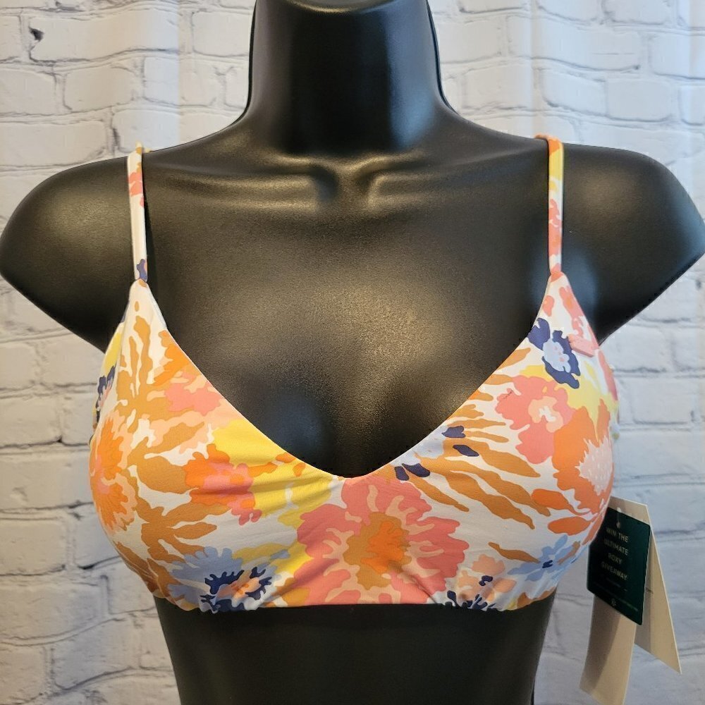 Roxy Beach Adjustable Triangle Bikini Bright White Floral Escape TOP ONLY